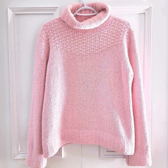 COLUMBIA Classic Light Pink Chunky Knit Turtleneck Sweater size Large - Picture 1 of 6